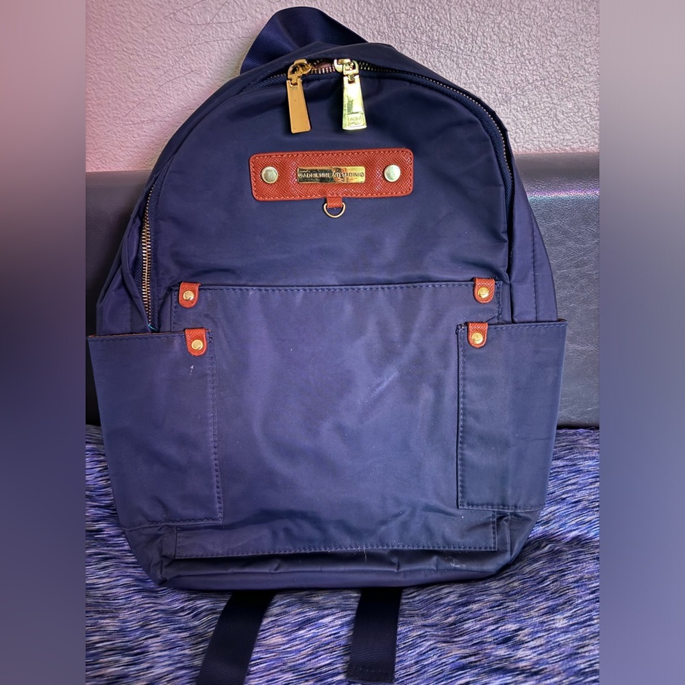 Adrienne Vittadini blue nylon brown leather mix Bag Haversack backpack